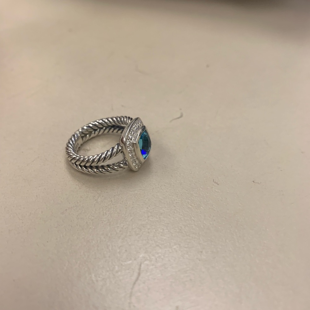 david yurman 7x7mm ring with blue topaz - Picture 3 of 5